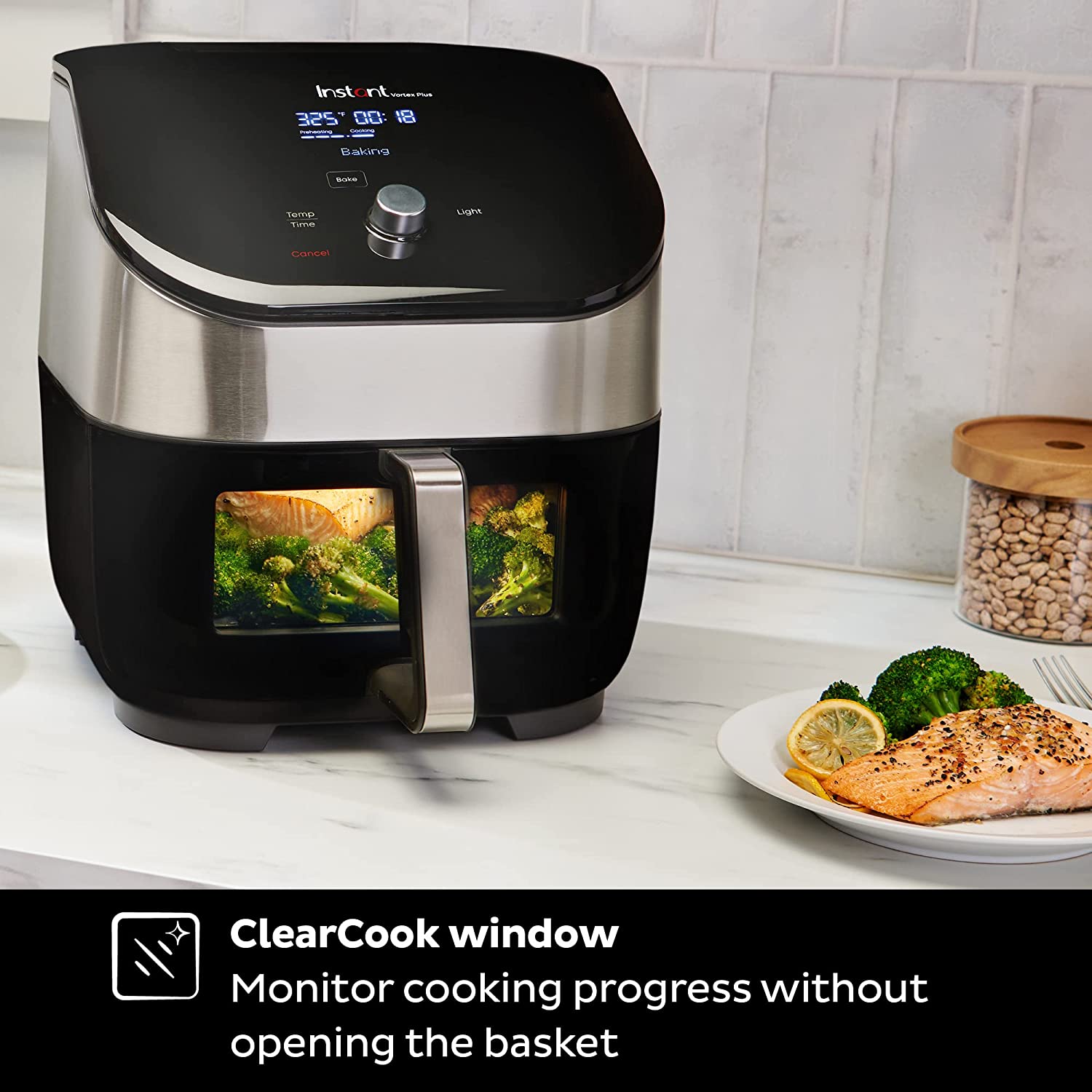 Instant Vortex Plus 6-Quart Air Fryer Oven， From the Makers of Instant Pot with Odor Erase Technology， ClearCook Cooking Window， App with over 100 Recipes， Single Basket， Stainless Steel