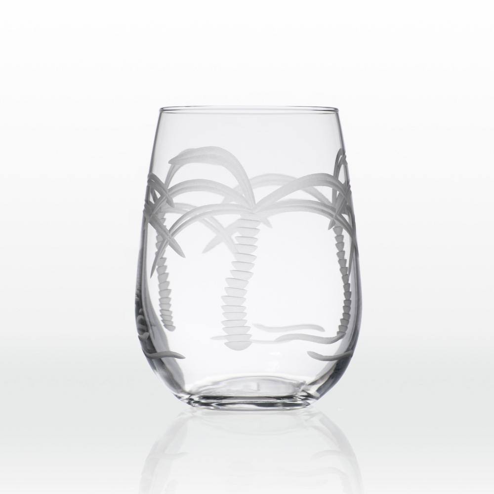 Rolf Glass Palm Tree 17 oz. Clear Stemless Wine Tumbler (Set of 4) 203331-S4