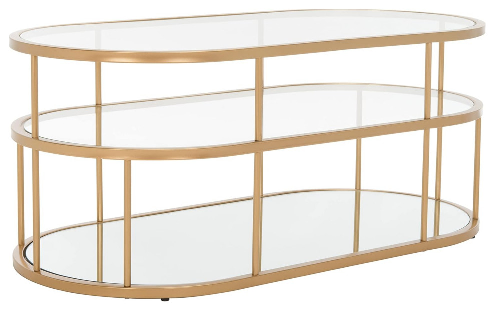 Spacious Coffee Table  Oval Design With 2 Glass Tiers  ampMirrored Shelf   Contemporary   Coffee Tables   by Decor Love  Houzz