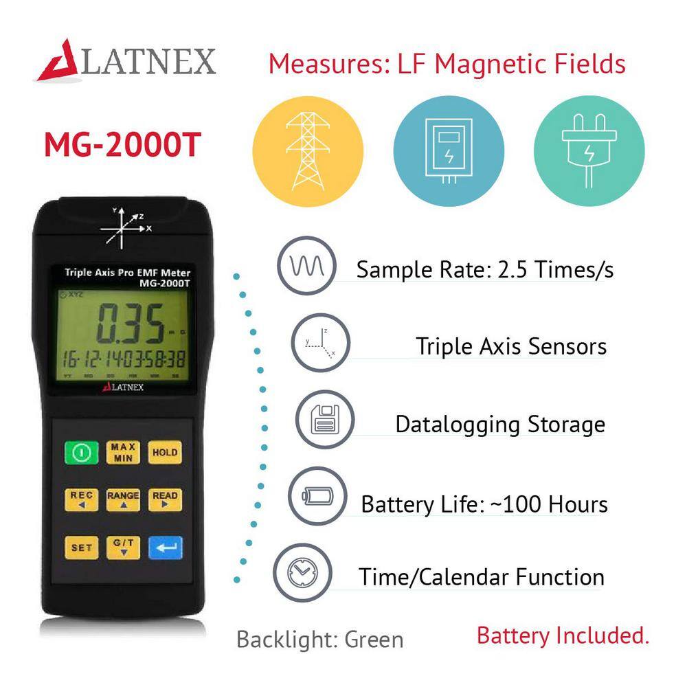 LATNEX MG-2000T Triple Axis Pro EMF Meter MG-2000T