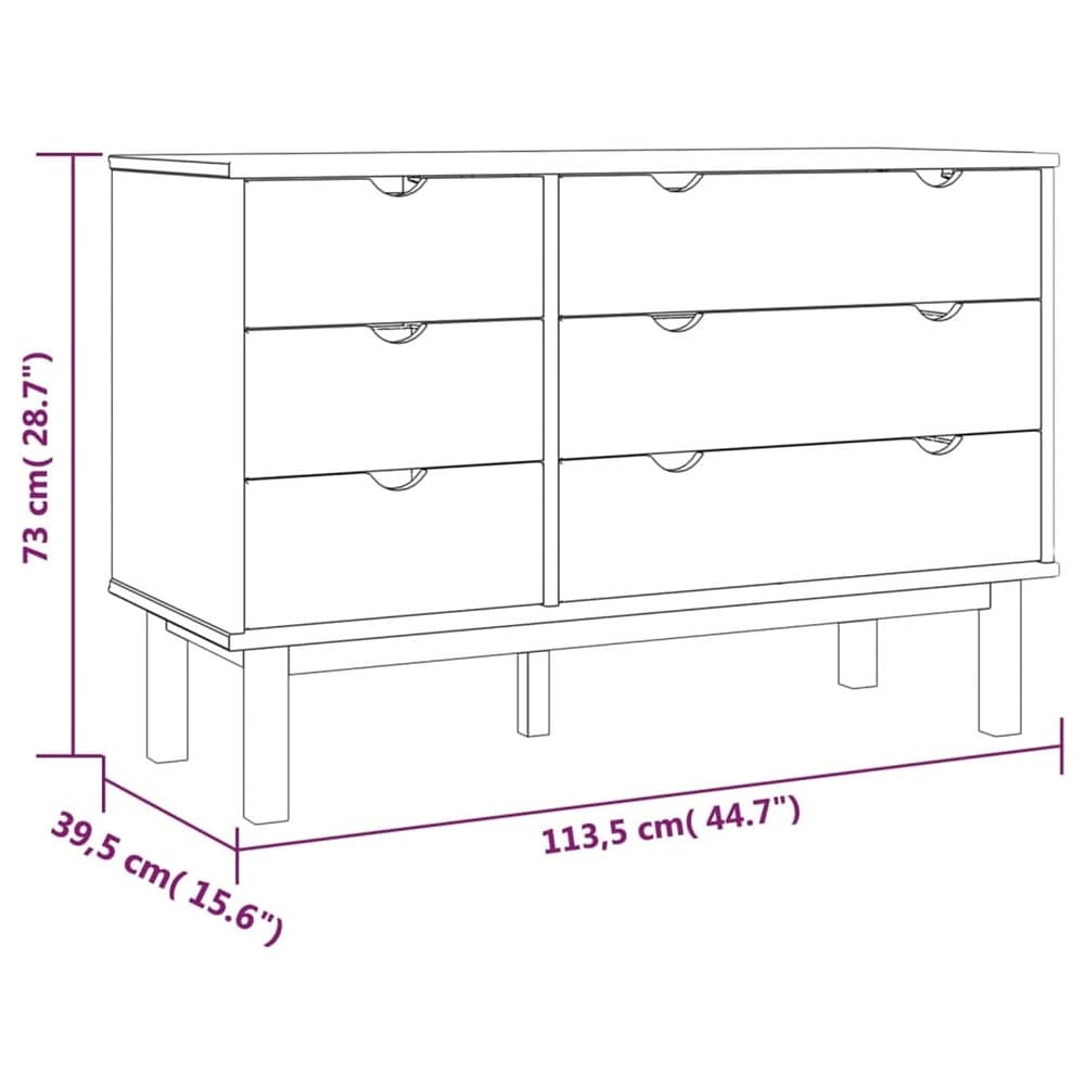 Solid Wood Pine 6 Drawer Cabinet with 4 Wooden Legs