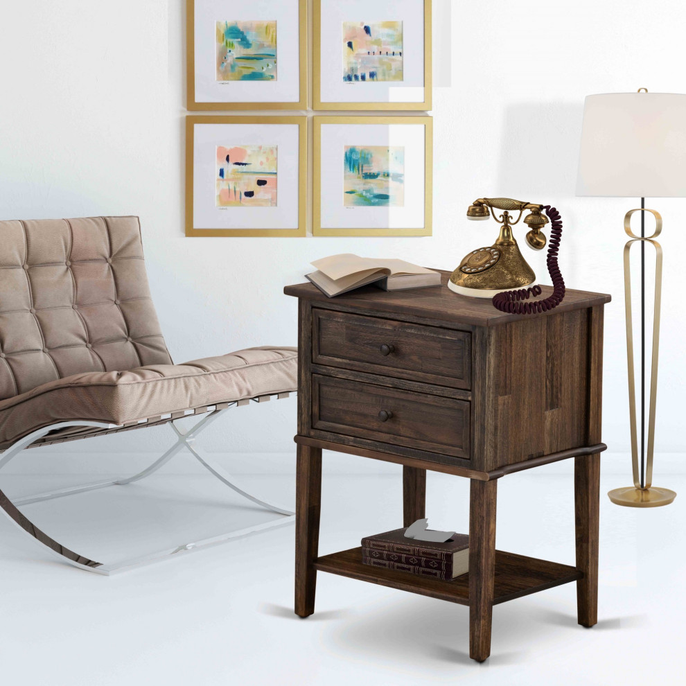 Side Table With 2 Wood Drawers  Stable and Sturdy  Distressed Jacobean Finish   Transitional   Side Tables And End Tables   by Morning Design Group  Inc  Houzz