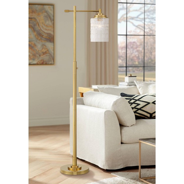 Tall Warm Brass Metal Stone Pattern Glass Shade For Living Room Reading Bedroom Office