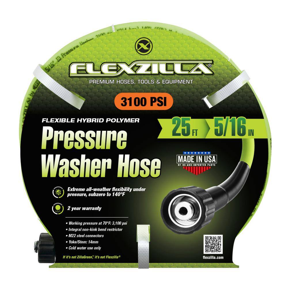 Flexzilla 516 in. x 25 ft. 3100 PSI Pressure Washer Hose with M22 Fittings HFZPW3525M