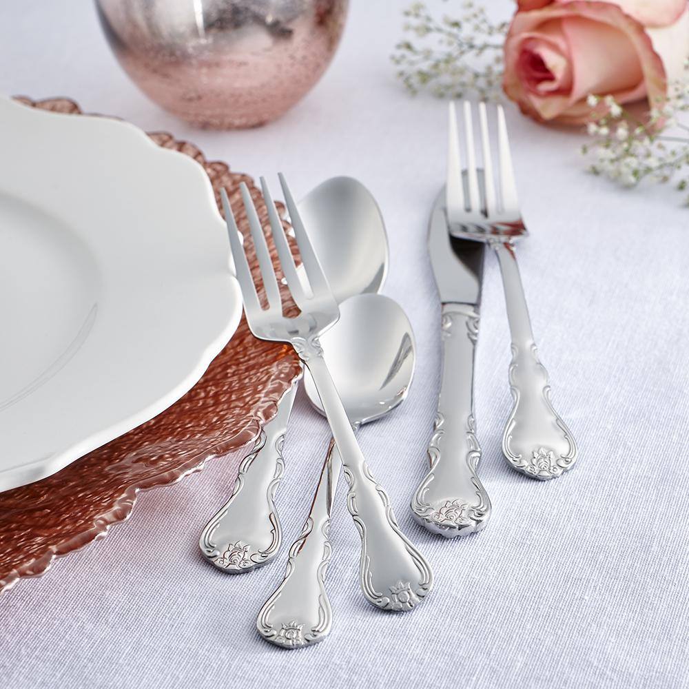 RiverRidge Home Bouquet 46-Piece Silver Stainless Steel Flatware Set (Service for 8) 10-117-1