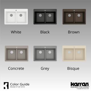 Karran White Quartz 33 in. 5050 Double Bowl Composite Drop-in Kitchen Sink QT-810-WH