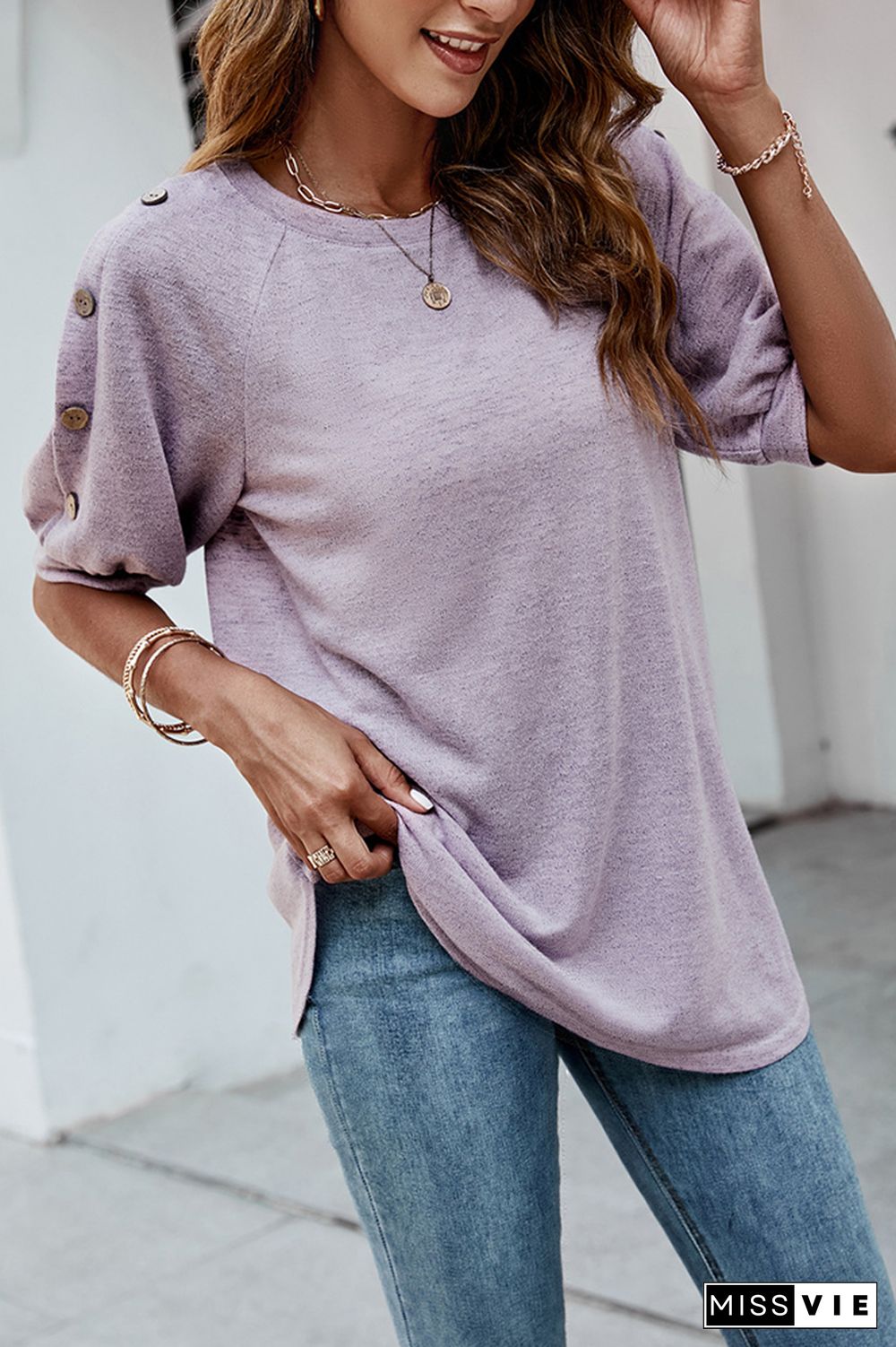 Solid Color Button Short Sleeve T-Shirt