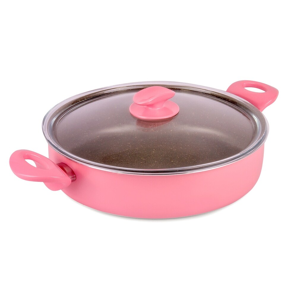 Rose Non Stick Dutch Oven Low Casserole w/ Glass Lid