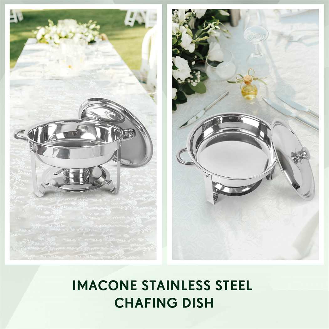 IMACONE Chafing Dish Buffet Set，5 Qt 4 Packed Stainless Steel Round Catering Warmer Set with Foldable Frame