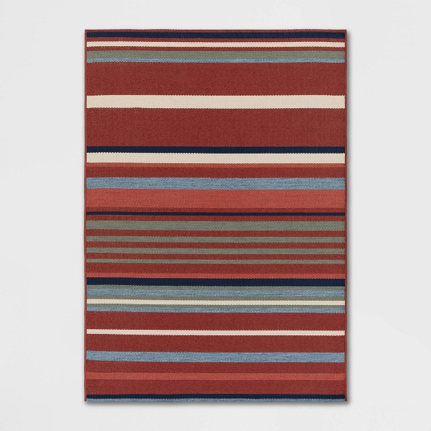 5 x27 x7 x27 Striped Outdoor Rug Red