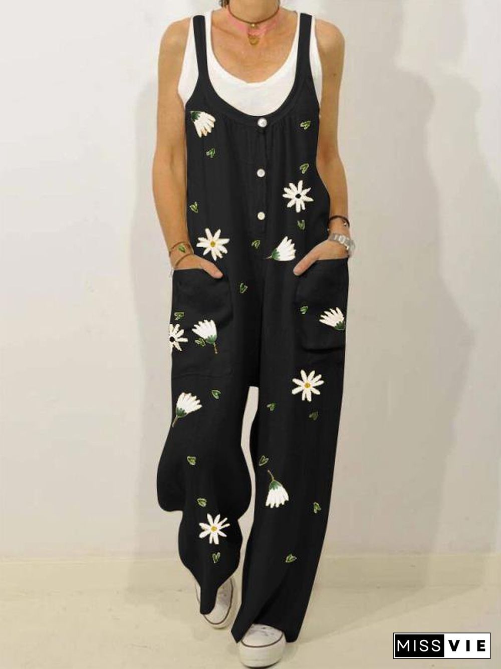 Casual vintage printed jumpsuit