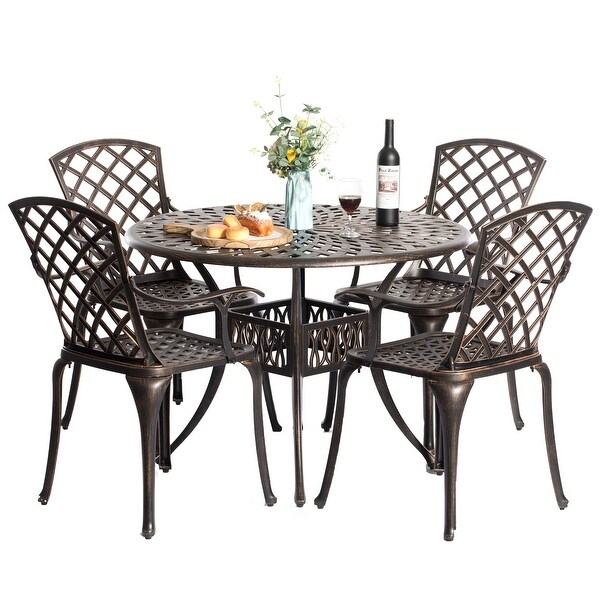 Indoor and Outdoor Bronze Dinning Set 4 Chairs with 1 Table