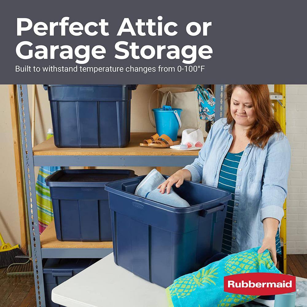 Rubbermaid Roughneck️ Storage Totes with Lids 18 Gallon Dark Indigo Metallic-6 Pack RMRT180051