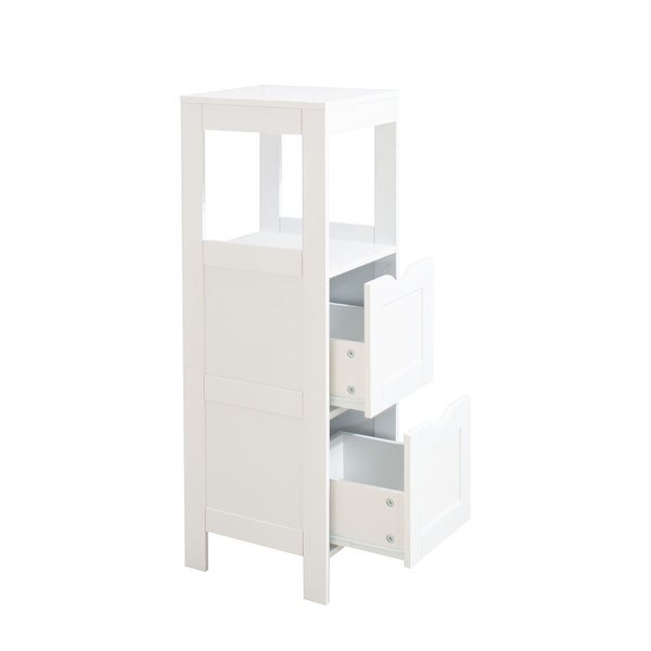 White Floor Cabinet with 2 Drawer Wooden Storage Cabinet