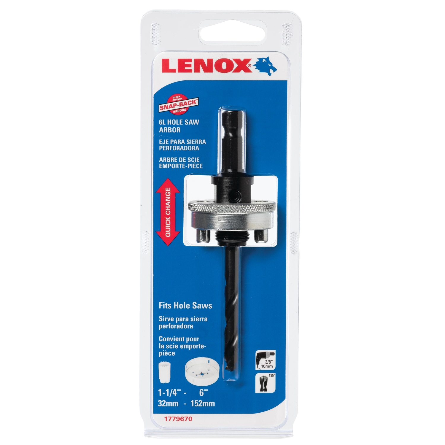 Lenox Snap-Back 1-1/4 - 6 in. X 7-1/2 in. L Steel Drill Bit Arbor 1 pc