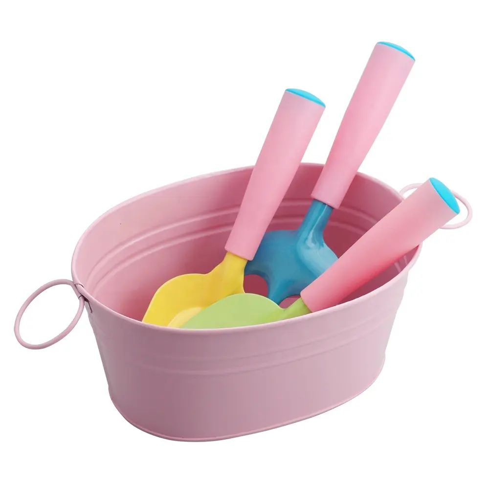 Beach Toy Pink Shovel Rake Fork Trowel Mini Kids Garden Hand Tool Set With Bag