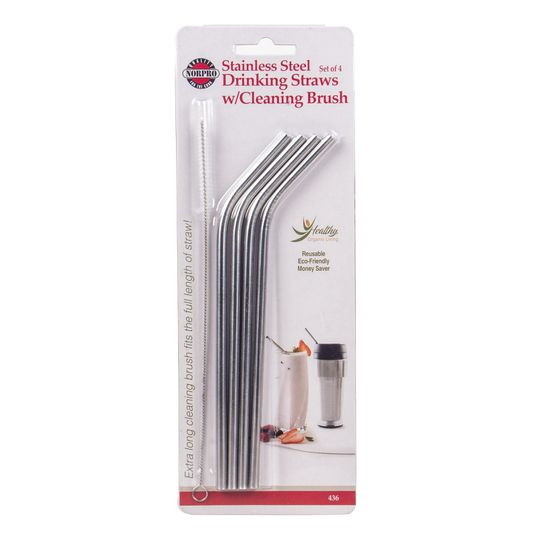 Norpro Drinking Straws with Cleaning Brush  Stainl...