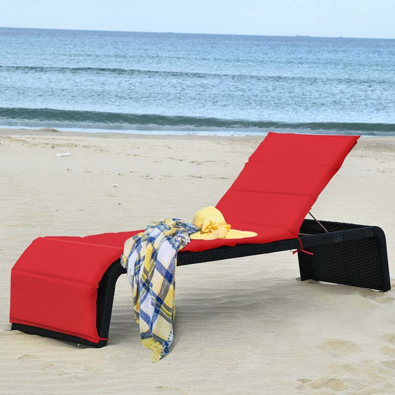 Wicker Outdoor Chaise Lounge Chair with Cushion, 5-Position Pool Lounge Chair Patio Beach Sun Lounger