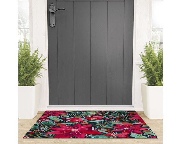 Cayenablanca Watercolour Christmas Flowers Looped Vinyl Welcome Mat Society6