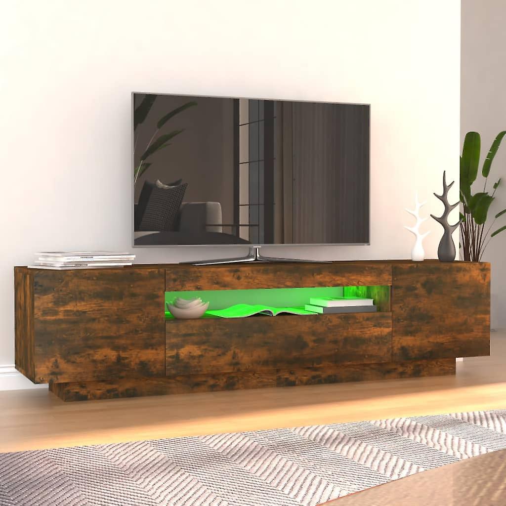 Tv Cabinet With Led Lights Smoked Oak 160x35x40 Cm