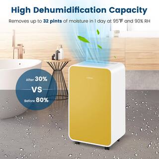 Costway 32 pt. 2500 sq. ft. Dehumidifier for Home Basement 3 Modes Portable in. Whites + Yellow ES10261US-YW