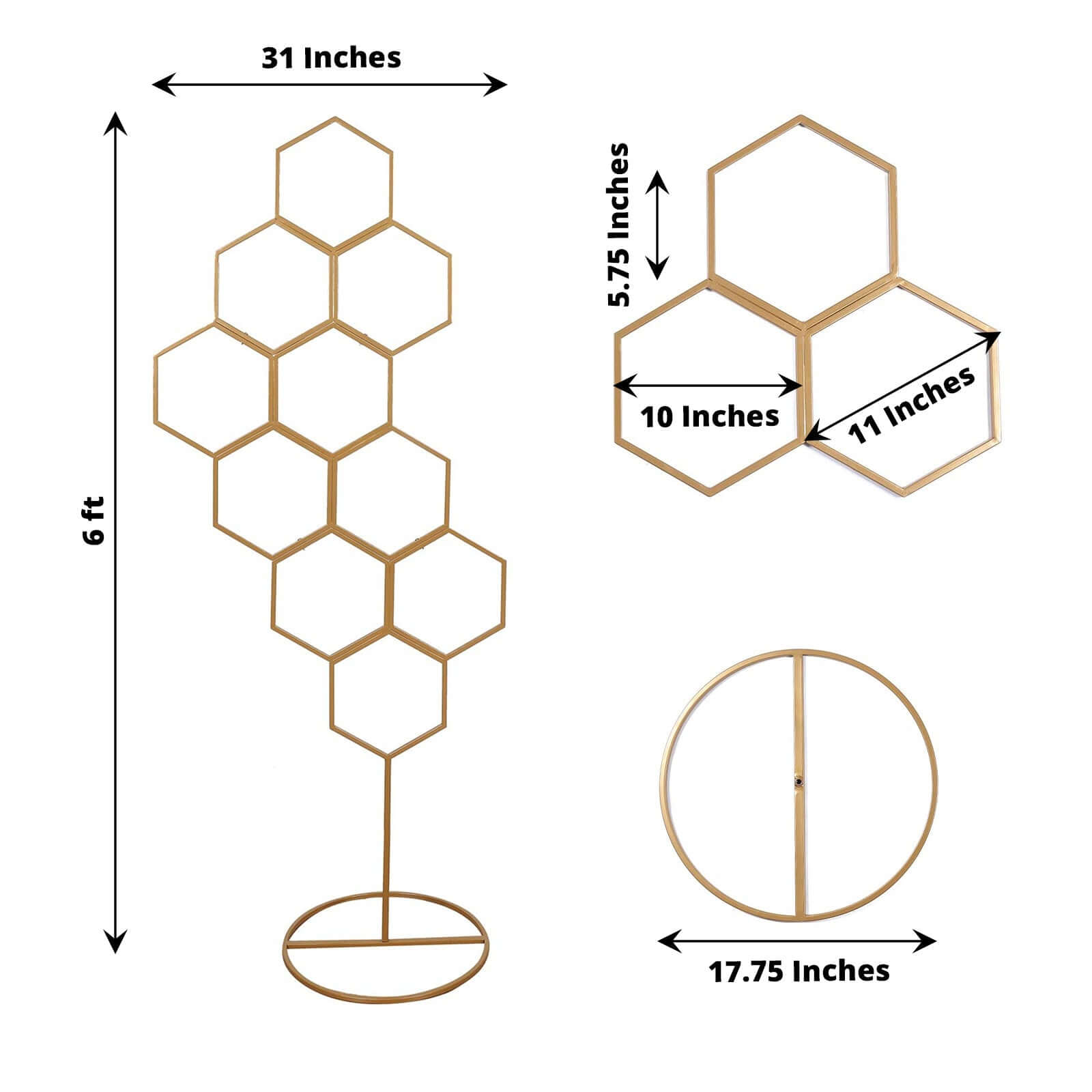 Gold Metal Honeycomb Floor Standing Balloon Display Arch, Wedding Flower Frame Backdrop Stand 6ft