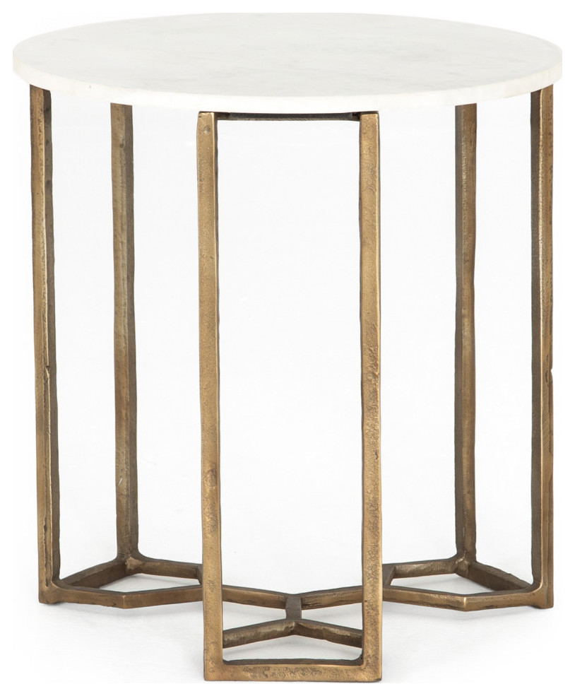 Anahid End Table Raw Brass  Polished White Marble   Modern   Side Tables And End Tables   by Virgil Stanis Design  Houzz