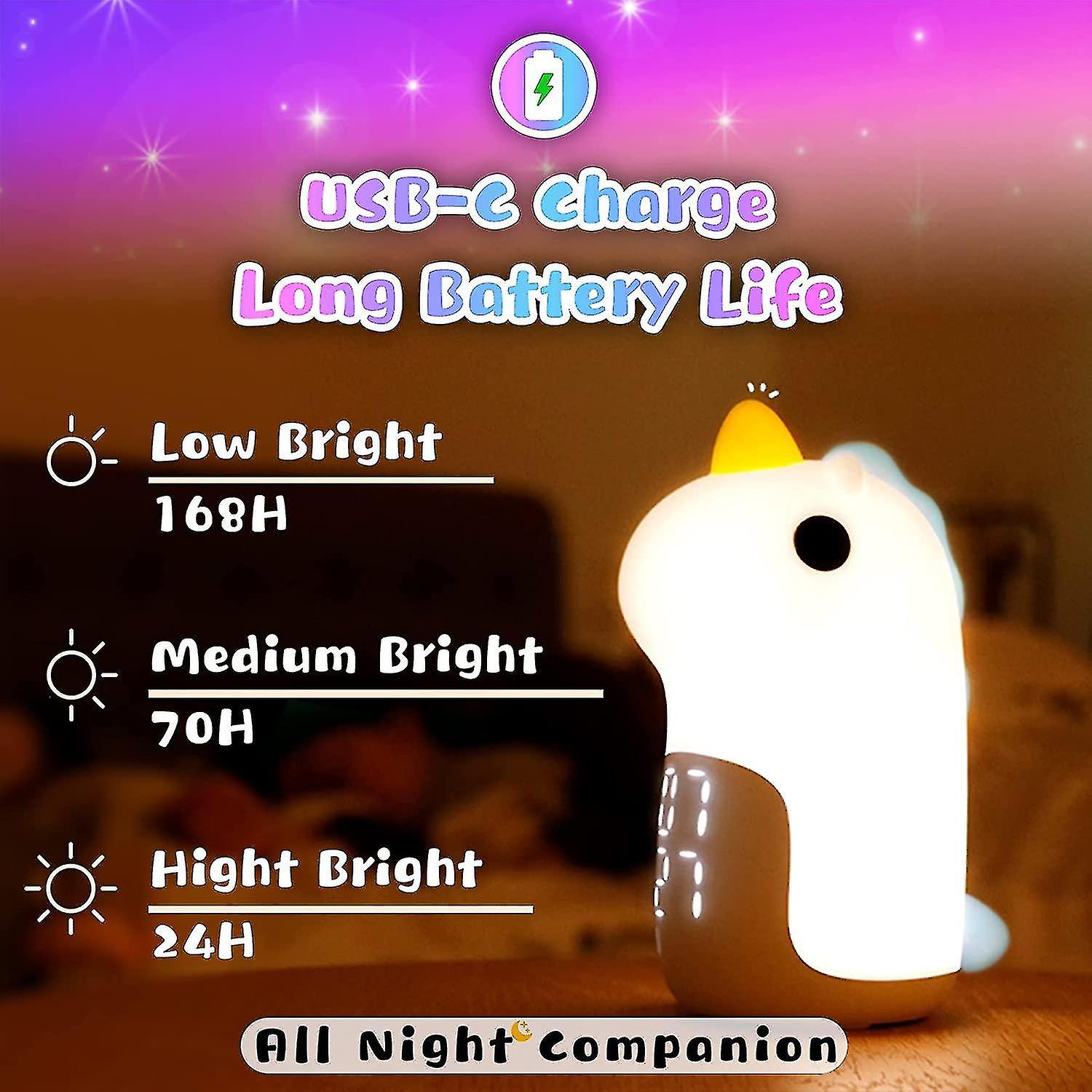 Unicorn Night Light For Kids， Cute Alarm Clock， Unicorns Gifts For Girls，children Silicone Usb Rechargeable Portable Lamp For Baby Teen Boys B