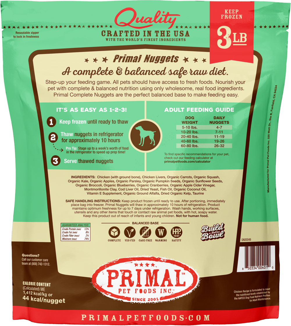 Primal Raw Frozen Chicken Formula Nuggets For Dogs