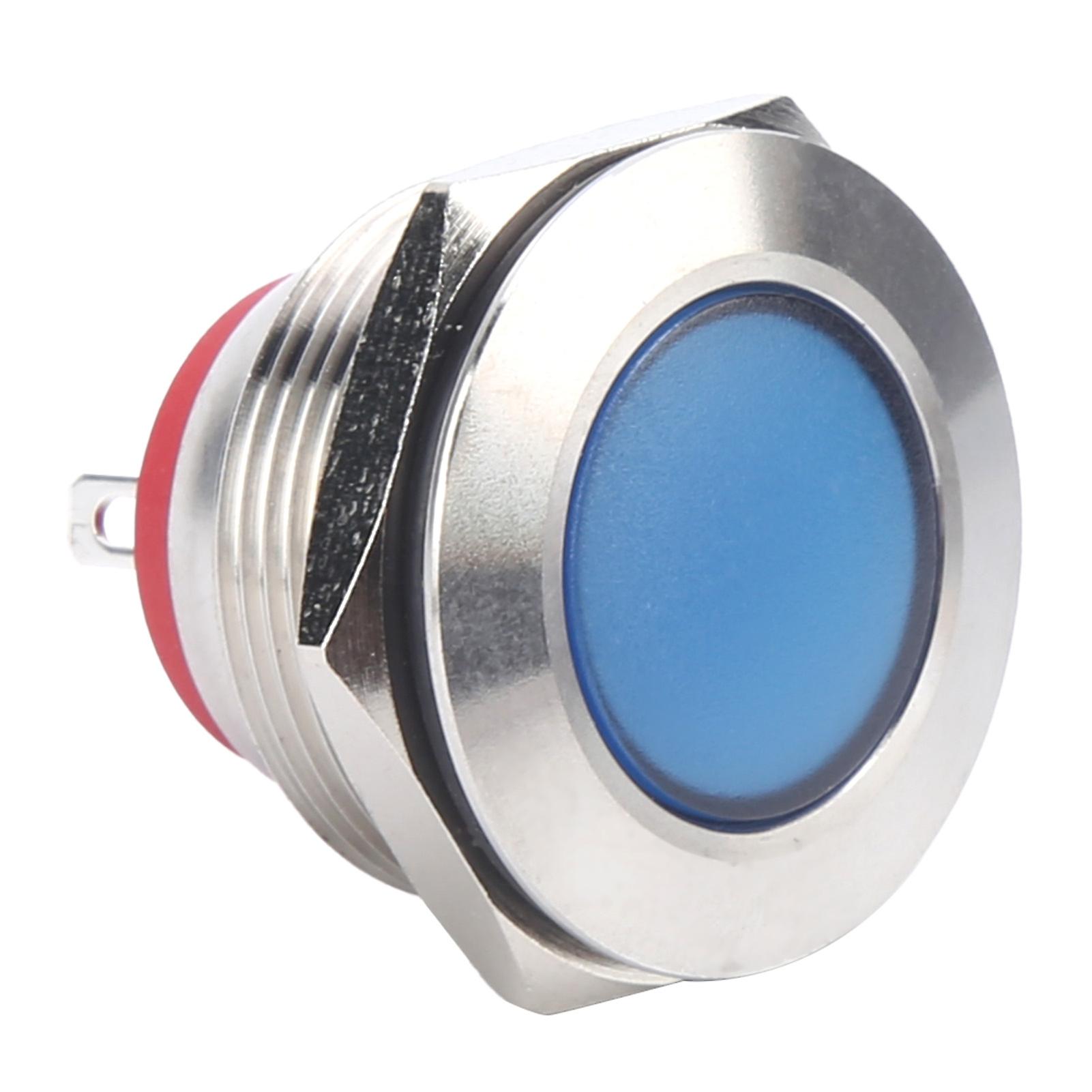 Led Indicator 22mm Nickel Plated Brass Metal Universal Waterproof Pin Blue Signal Light 6v Blue