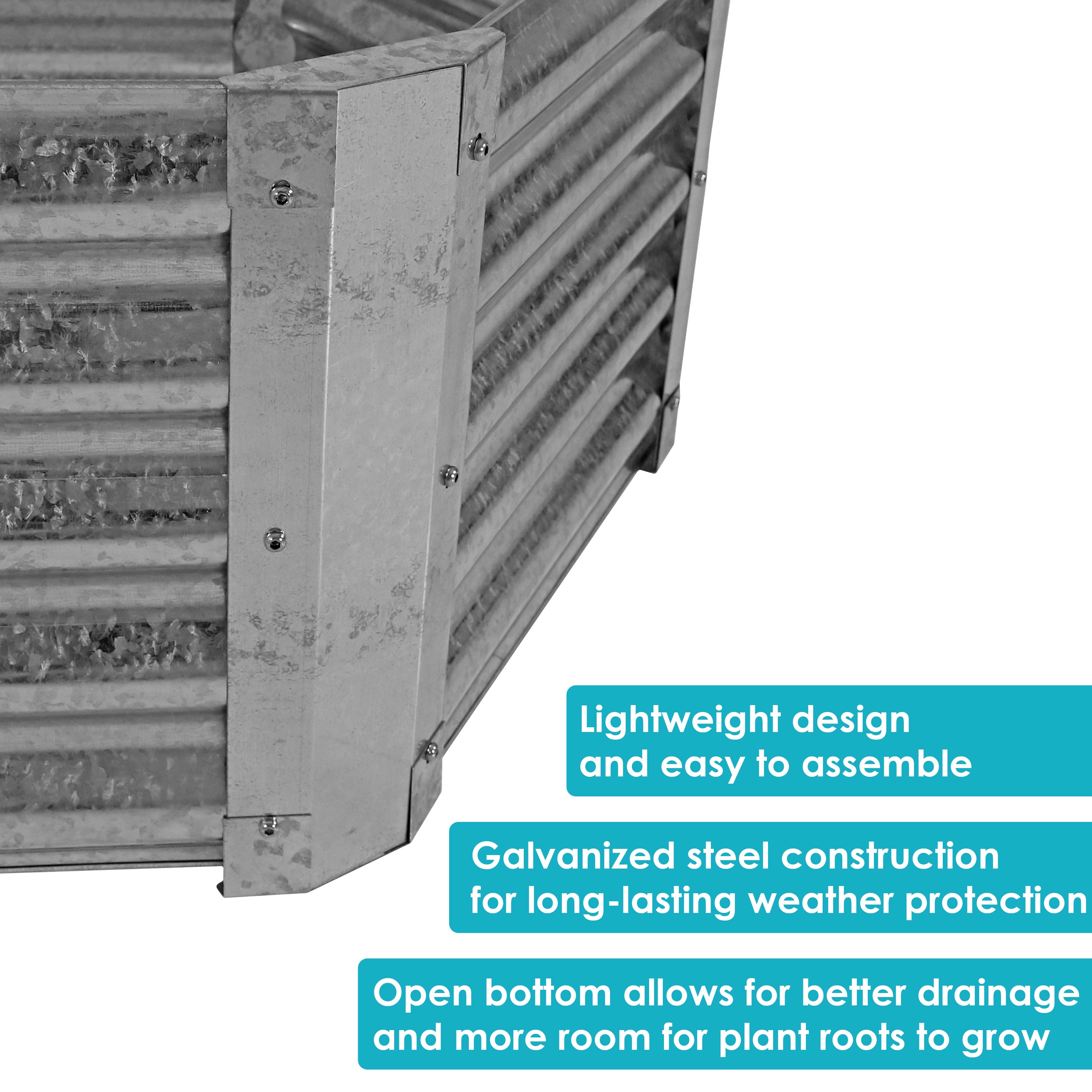 Sunnydaze Outdoor Lawn and Garden Galvanized Steel Hexagon Raised Vegetable Garden or Flower Bed Planter Kit - 22" - Silver
