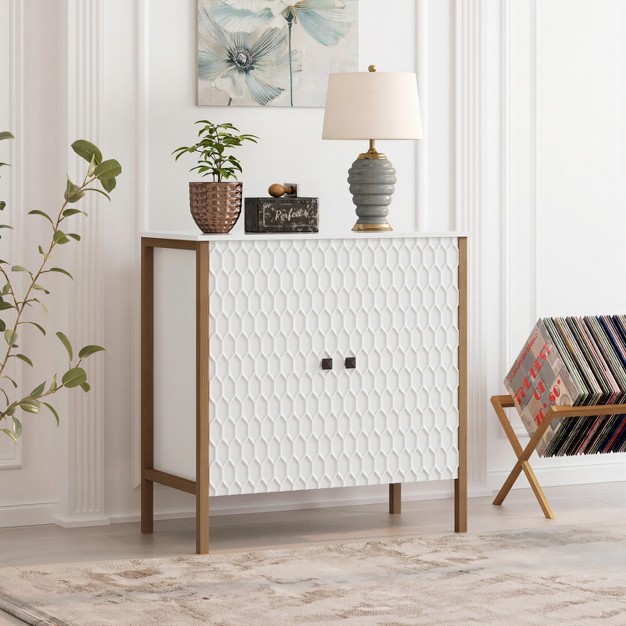 W Modern 2 Carved Doors Featuring Two tier Storage And Gold brushed Metal Frame With Dainty Square Handles maison Boucle