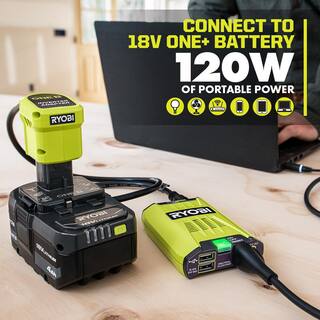 RYOBI ONE+ 18V 120-Watt 12V Automotive Power Inverter with Dual USB Ports RYi120A