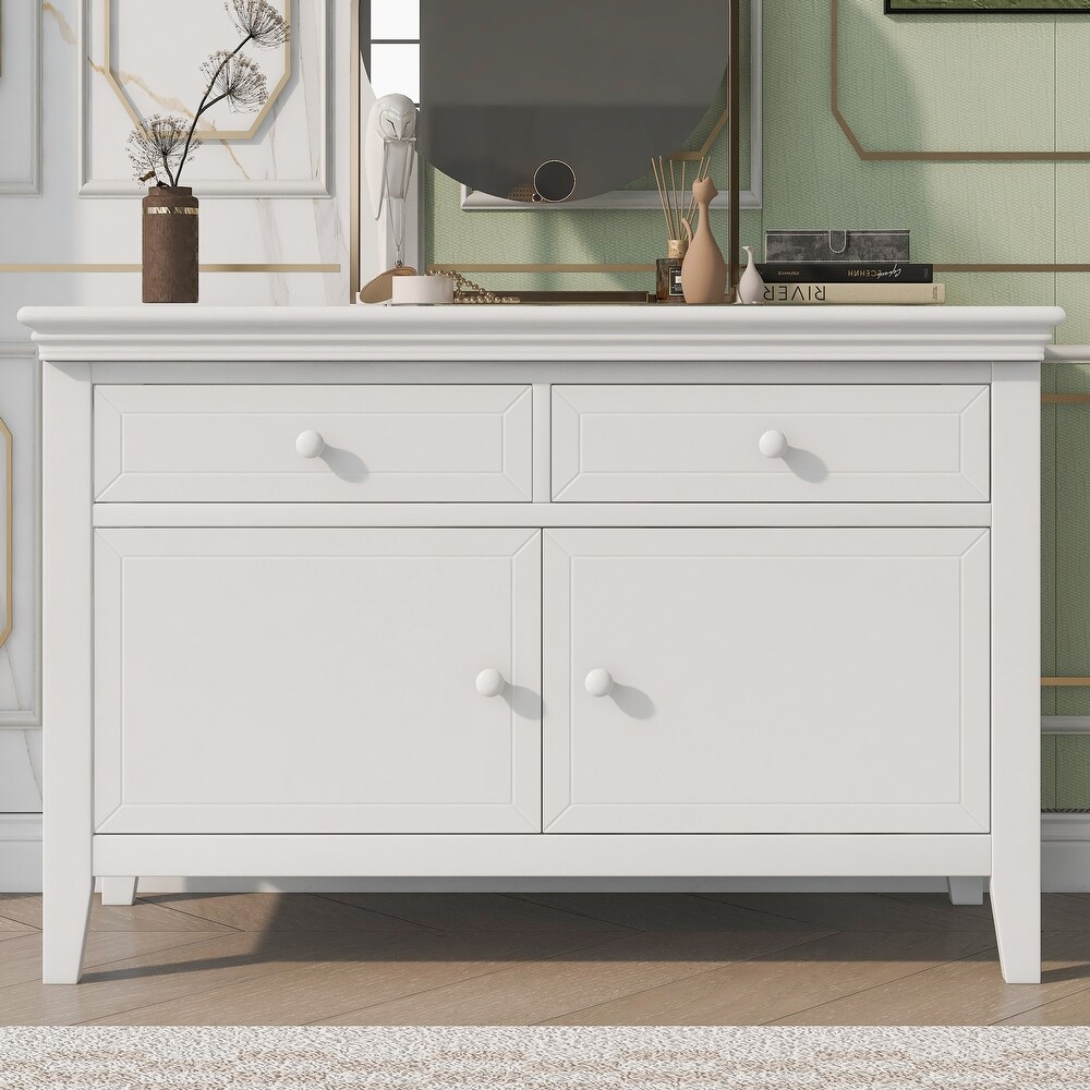 Concise Style White Solid Wood 2 Drawer 1 Cabinet Dresser with Ample Storage Space  Multiple Functions Features  for Bedroom