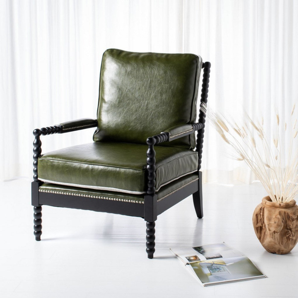 Sancia Leather ArmChair  Forest Green   Traditional   Armchairs And Accent Chairs   by Rustic Home Furniture Deco  Houzz