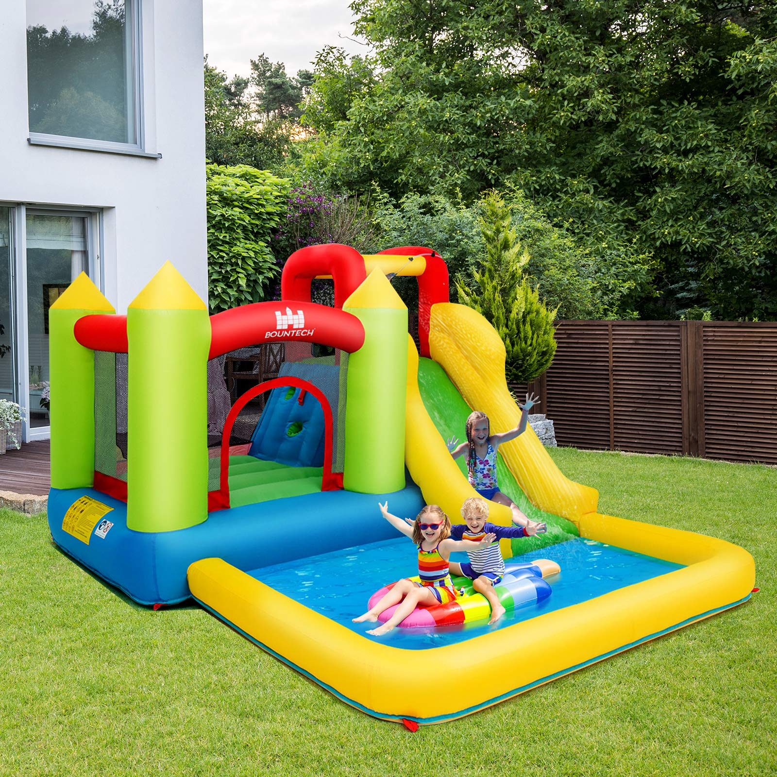 Costzon Inflatable Water Slide, 5 in 1 Water Park Bounce House Combo for Indoor Outdoor with 550w Blower