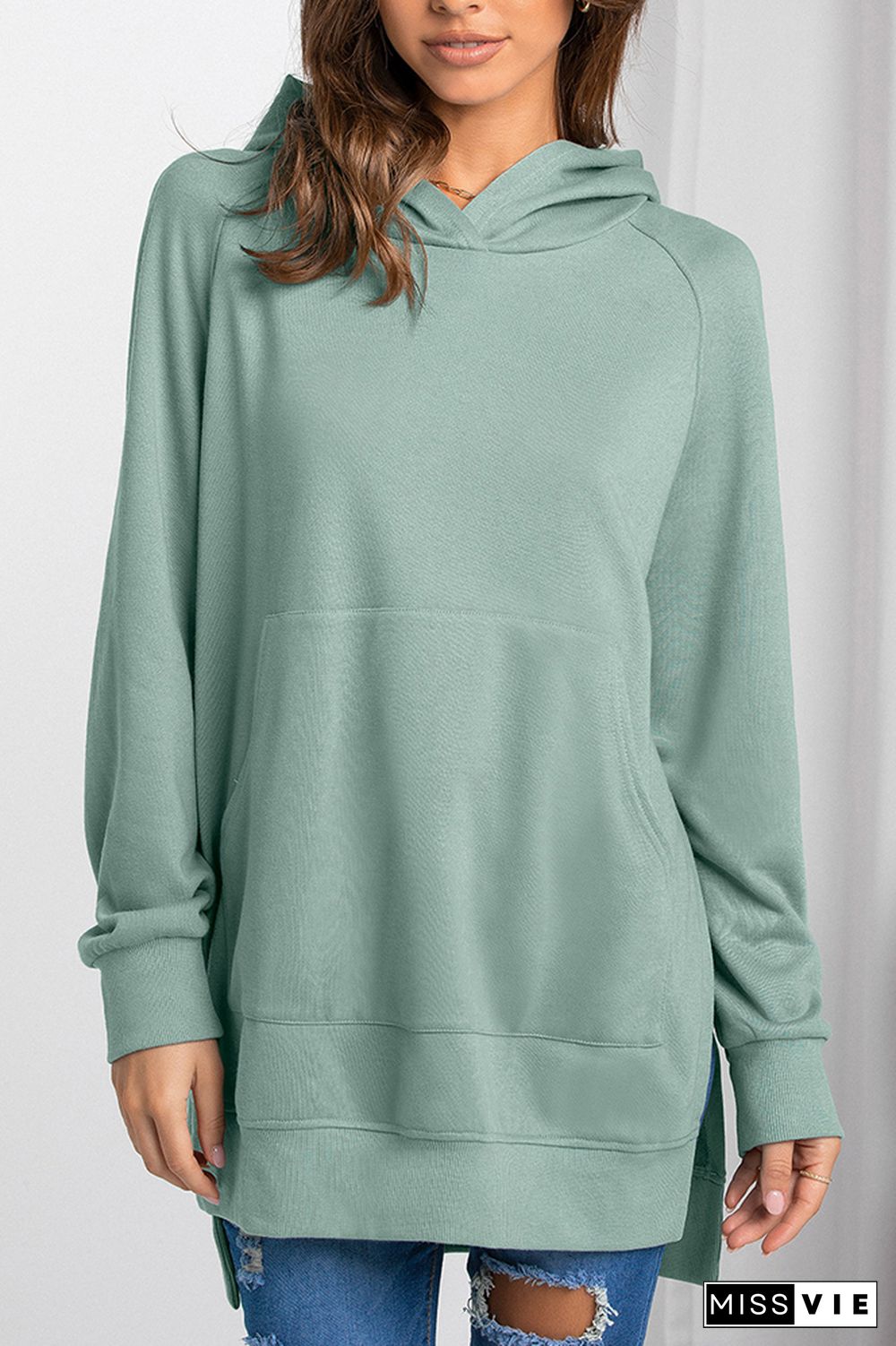 Solid Color Pullover Hoodie With Pockets