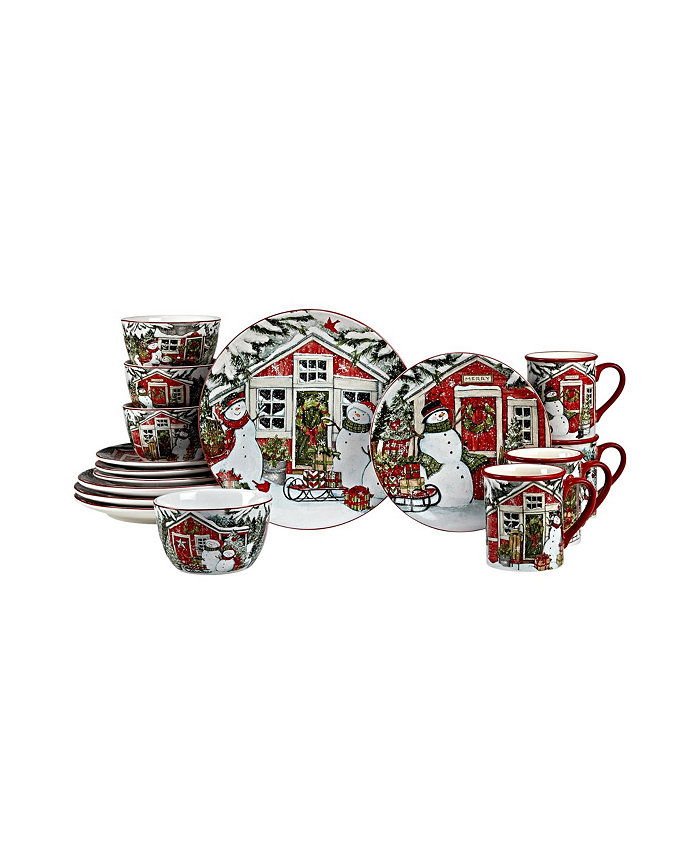 Certified International Snowman's Farmhouse 16 Piece Dinnerware Set