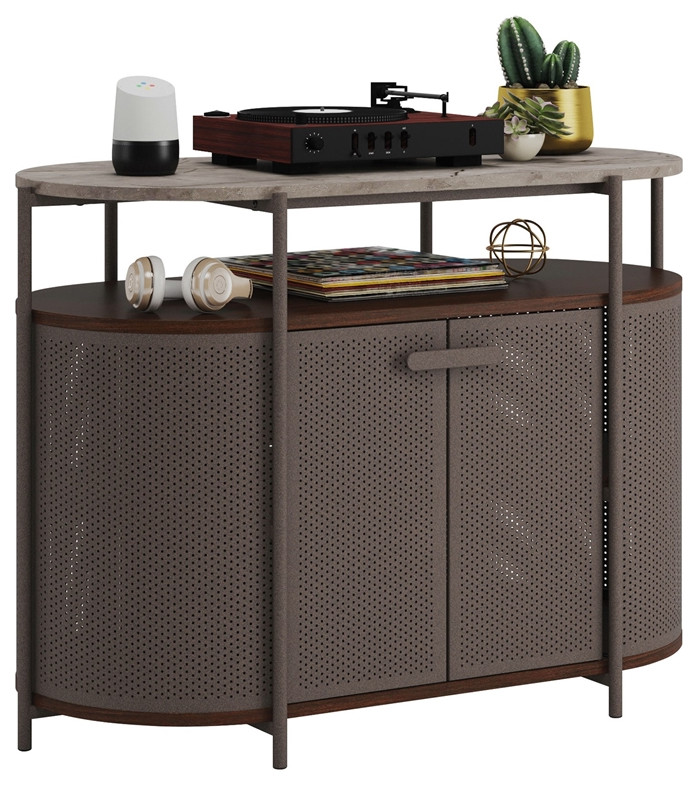 Sauder Radial Engineered Wood TV Stand in Umber Wood Finish/Dark Wood   Industrial   Entertainment Centers And Tv Stands   by Homesquare  Houzz