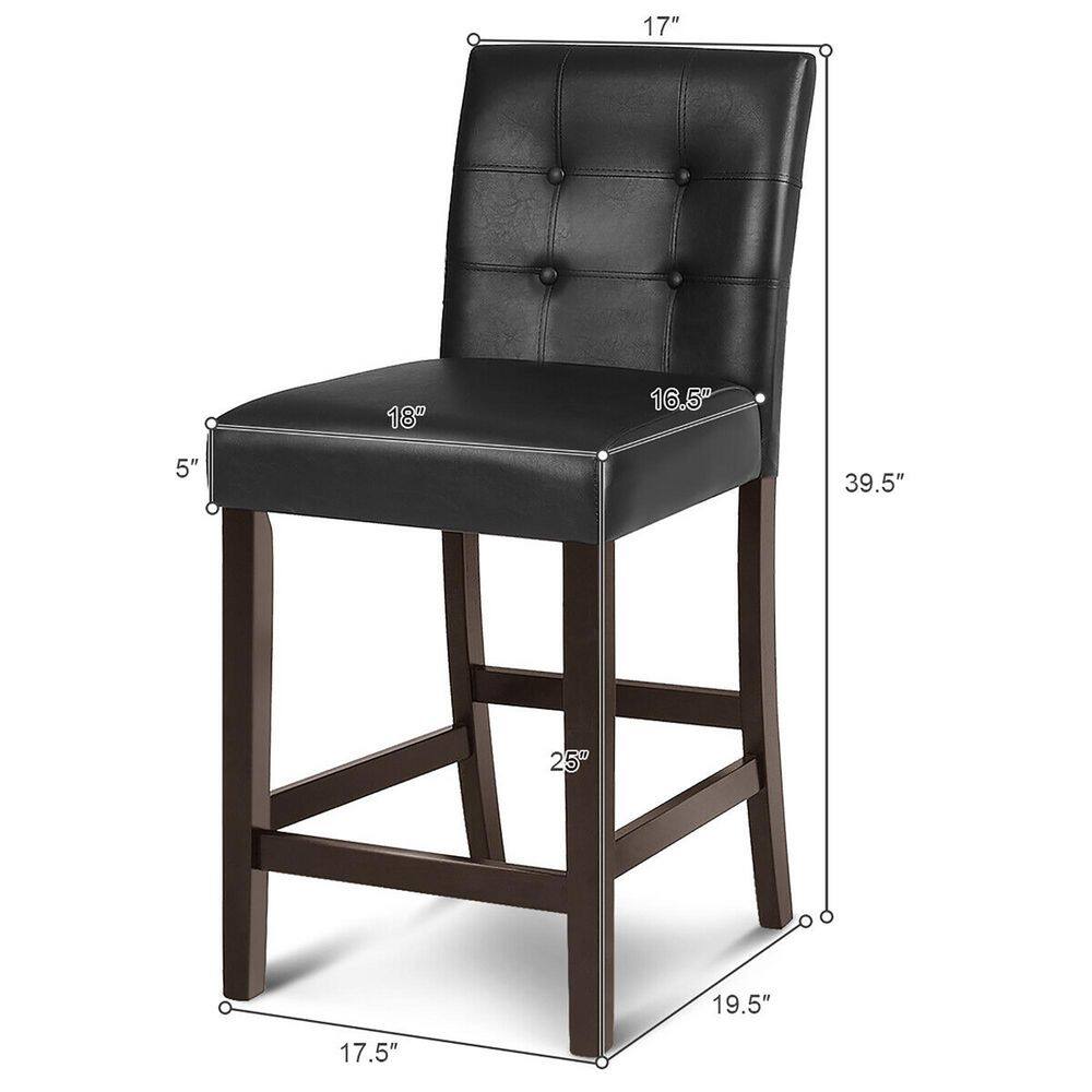 Gymax Set of 4-Bar Stools 25 in. Counter Height Barstool Pub Chair Rubber Wood Black GYM10551