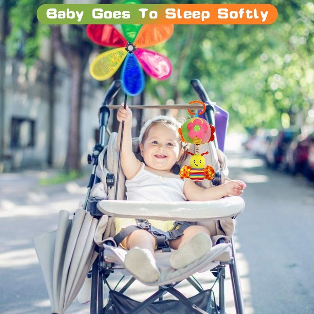 Stroller Car Seat Crib Toys Travel Activity Plush Toys for Newborn Baby 0-3 3-6 6-9 9 to 12 12 to 24 Month Boys Girls， Soft Hanging Carseat Birthday Christmas Toys Gifts for 1-2 Year Old Girls