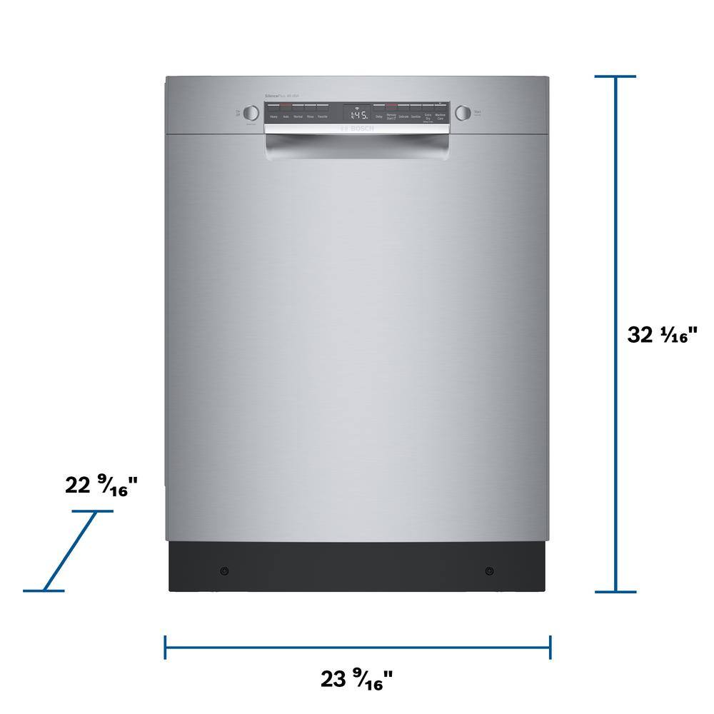 Bosch 300 Series 24 in. ADA Compliant Smart Front Control Dishwasher in Stainless Steel with Stainless Steel Tub 46dBA SGE53B55UC