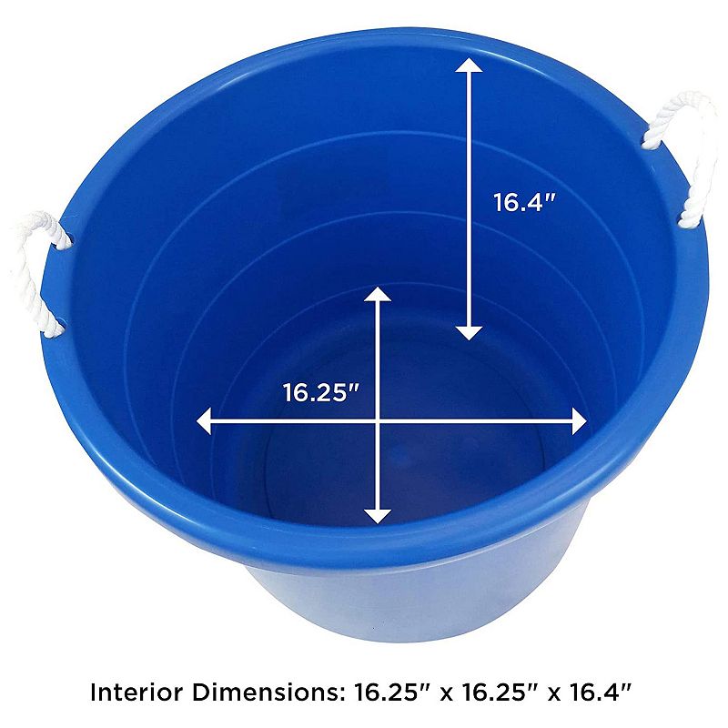 Homz 18 Gal Plastic Open Storage Round Utility Tub with Handles， Blue (2 Pack)