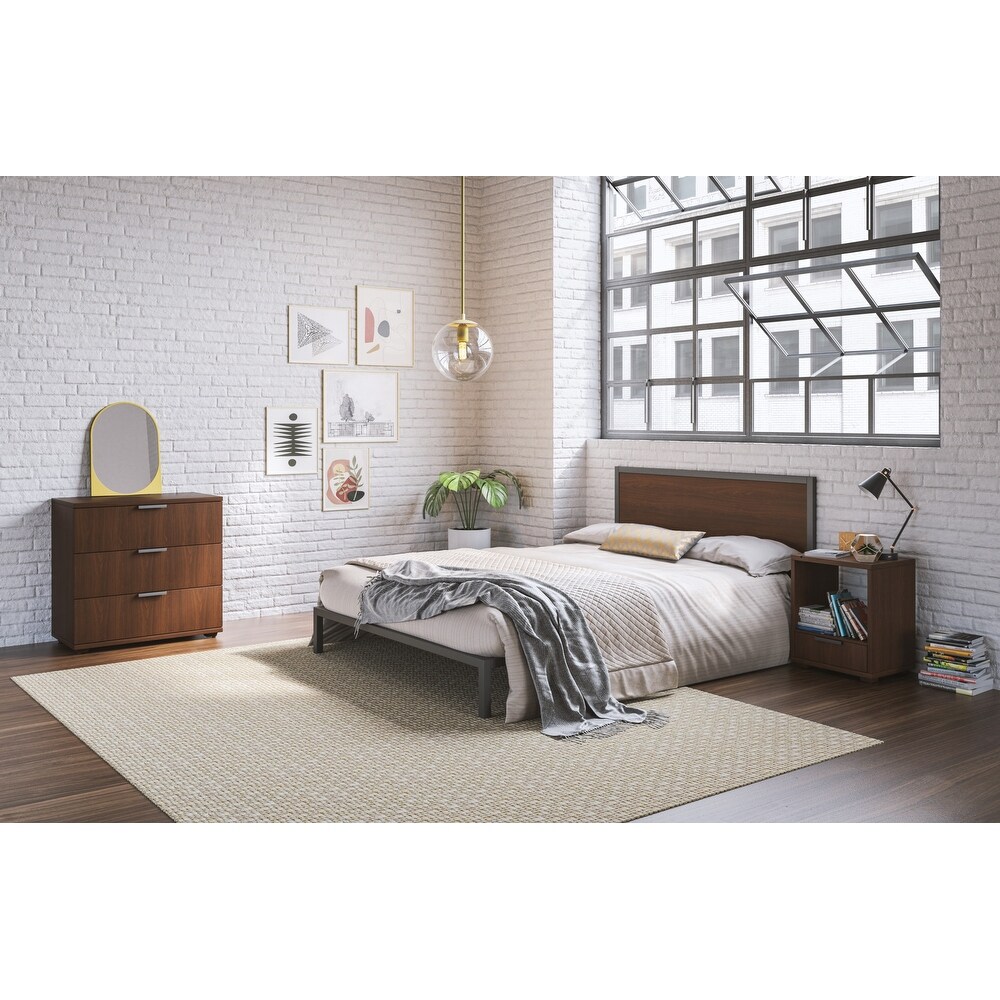 Homestyles 3 Piece Merge Brown Wood Queen Bed  Nightstand and Chest Set