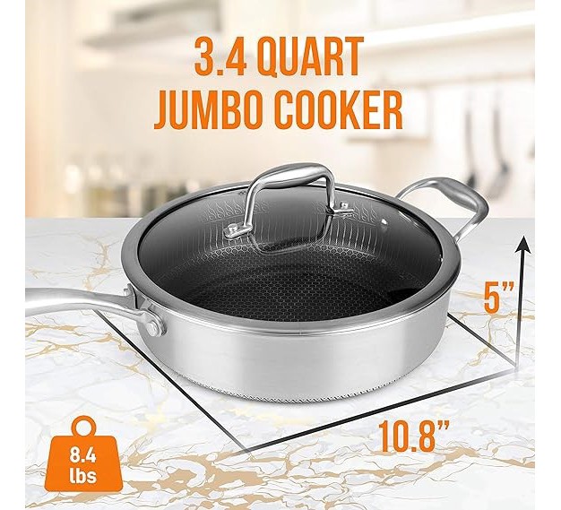 Nutrichef Jumbo Cooker With Glass Lid Triply Stainless Steel Cookware Dakin Etching Non stick Coating Inside And Outside