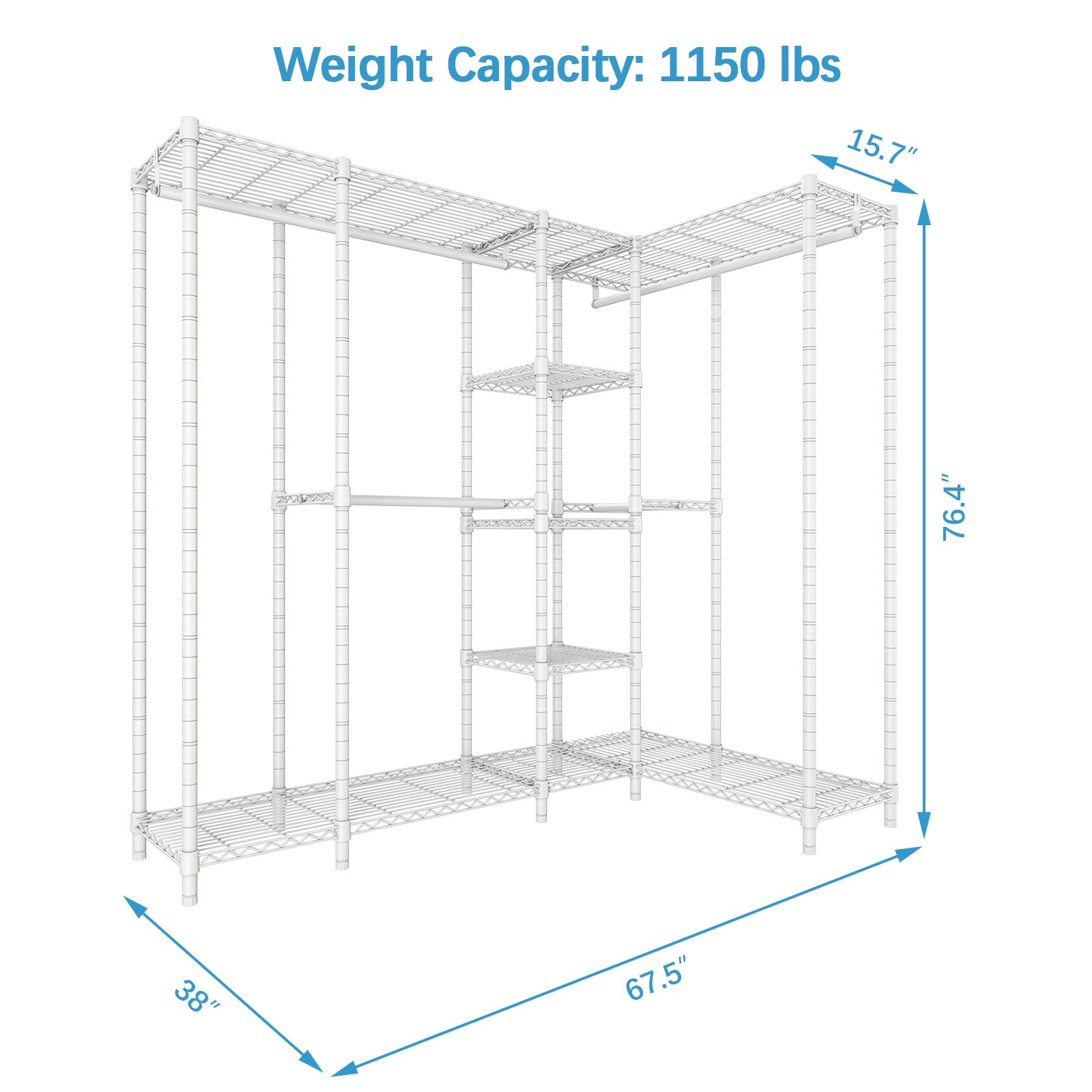 VIPEK L50 Wire Garment Rack Large L Shaped Closet Rack for Corner, Multi-function Protable Clothes Rack Heavy Duty Metal Clothing Rack Clothes Storage Organizer Closet, 67.5"Lx38"Wx76.4"H, White