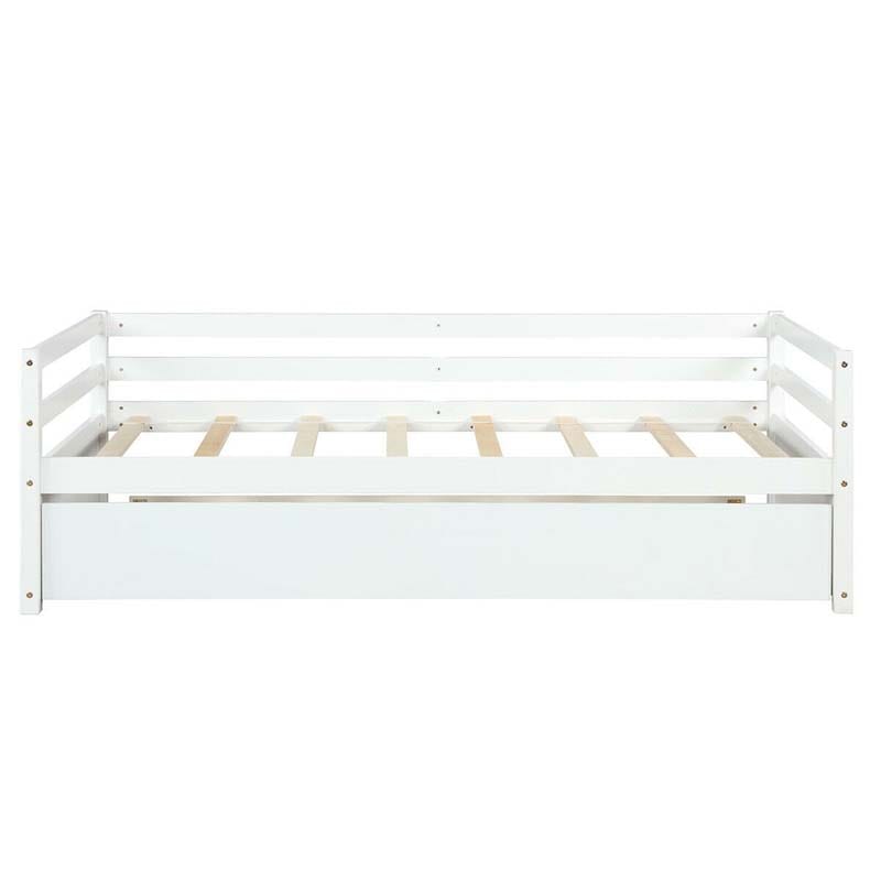 Wooden Twin Daybed with Trundle & Durable Slat Support, Standard Twin Bed Frame Sofa for Guest Children Living Room