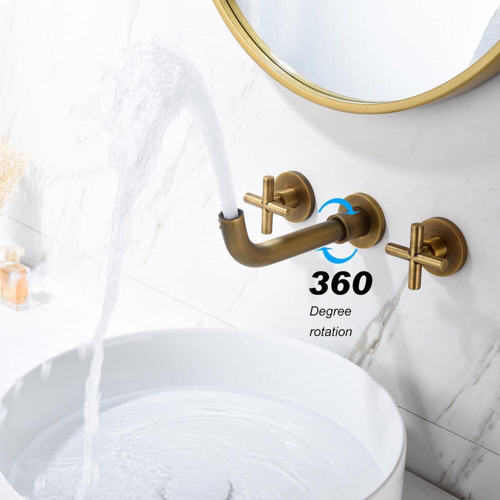 HOMEMYSTIQUE Double Handle Wall Mounted Bathroom Faucet in Bronze N-TH8008FG