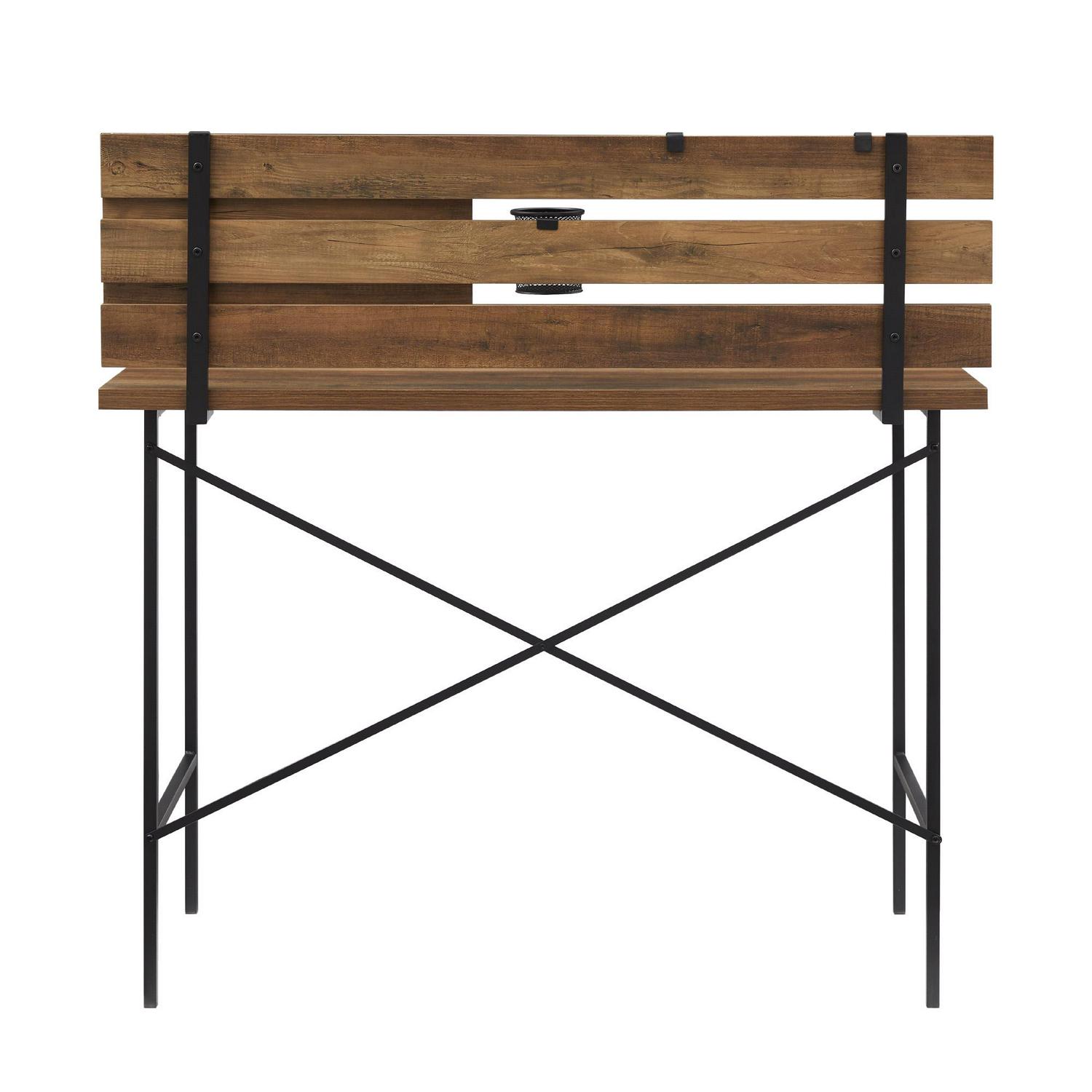 Manor Park Modern Writing Desk With Slat Back Adjustable Storage  Reclaimed Barnwood