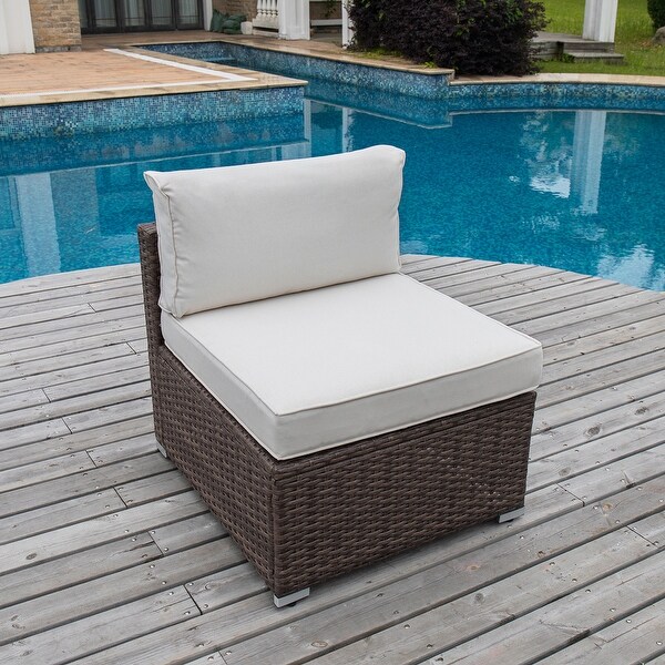 COSIEST PE Wicker Outdoor Armless Chair with Pillow